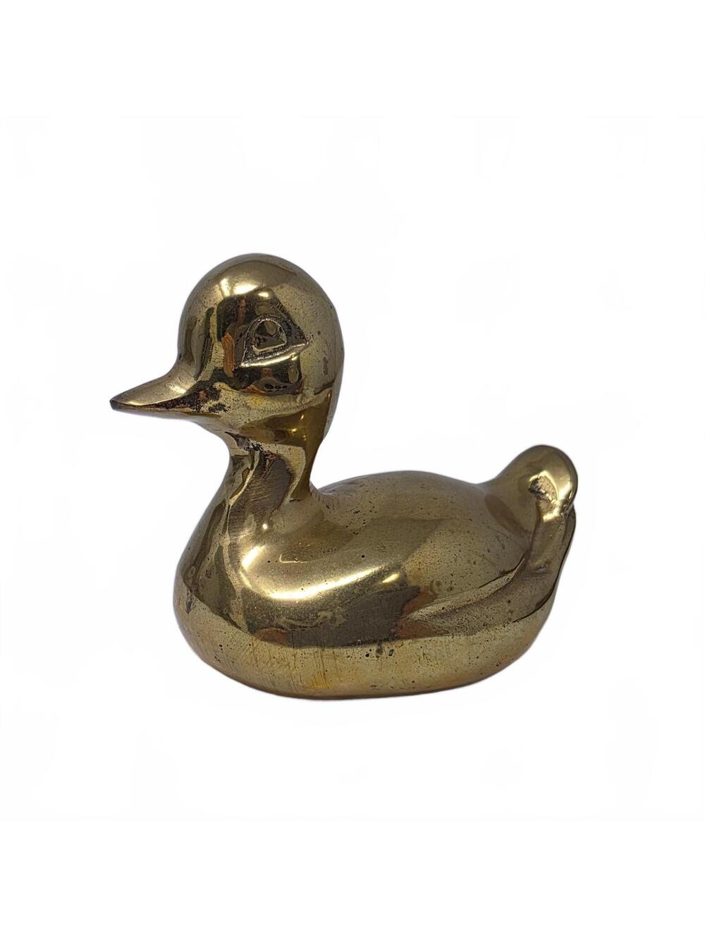 Vintage Solid Brass Duck Figurine Taiwan 4 Inch Heavy Paperweight